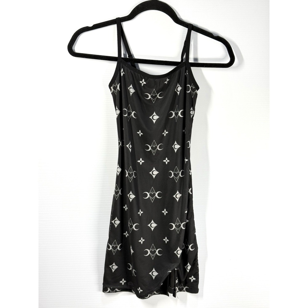 Dolls Kill x Horoscopez Black Mesh Mini Slip Dress Size XXS Celestial Moon Witch